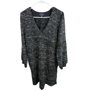 Lucky Brand‎ Sweater Womens Medium Black White Knit V Neck Tunic Pullover Soft